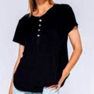Wilt Short Sleeve Shrunken Henley Tee Shirt EUC Black Large